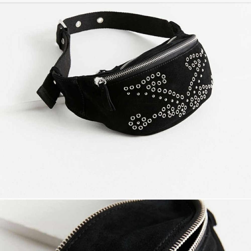 Black Genuine Suede Studded Leather Fanny Hip Pack
